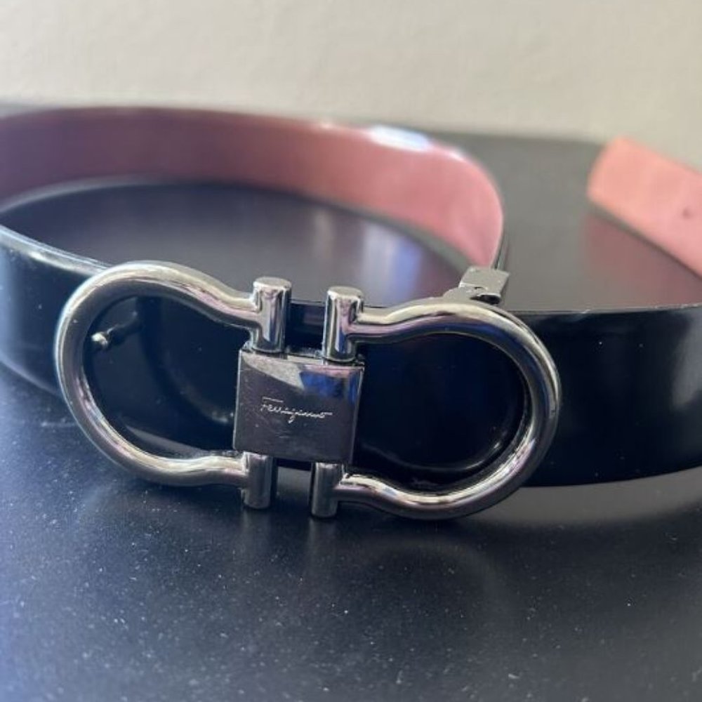 Salvatore Ferragamo Gancini Men's Reversible Leather Belt 34" - Black/Auburn